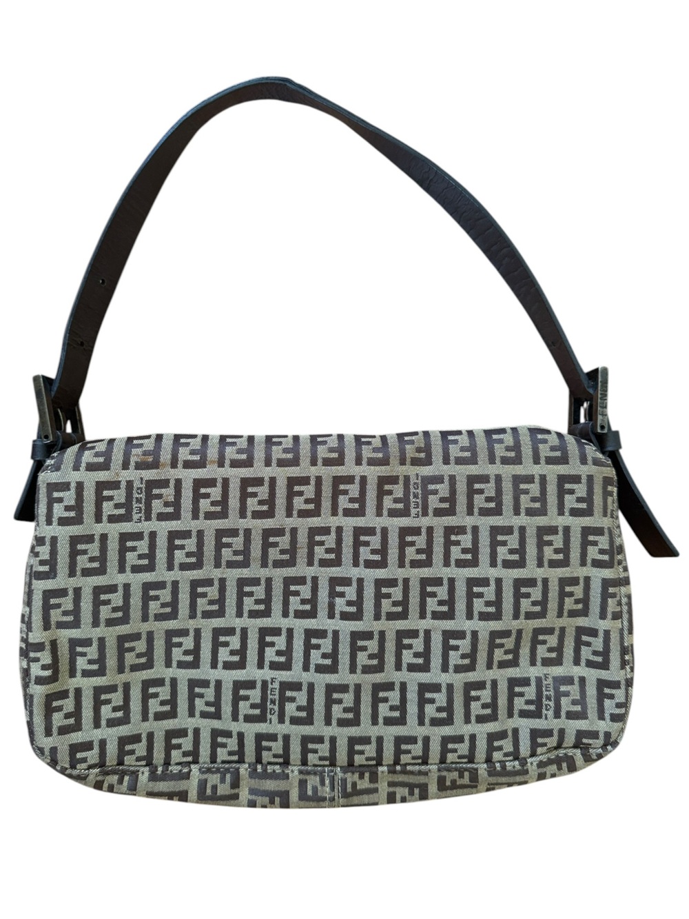 Vintage Fendi Zucchino Print FF Monogram Canvas Leather Baguette Shoulder Bag - Picture 3 of 10